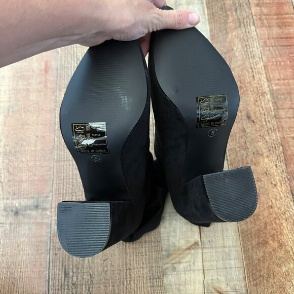 Nasty Gal Black Faux Suede Block Heel Pointed Toe Sock Boots Size 6 - Picture 7 of 12